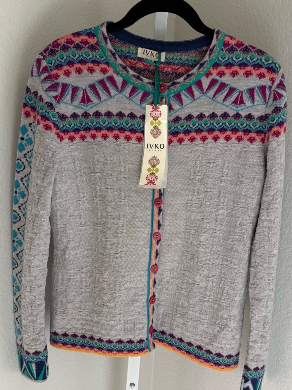 IVKO Model 72616 EU 38 Geometric Sweater Cardigan Wool New With Tags